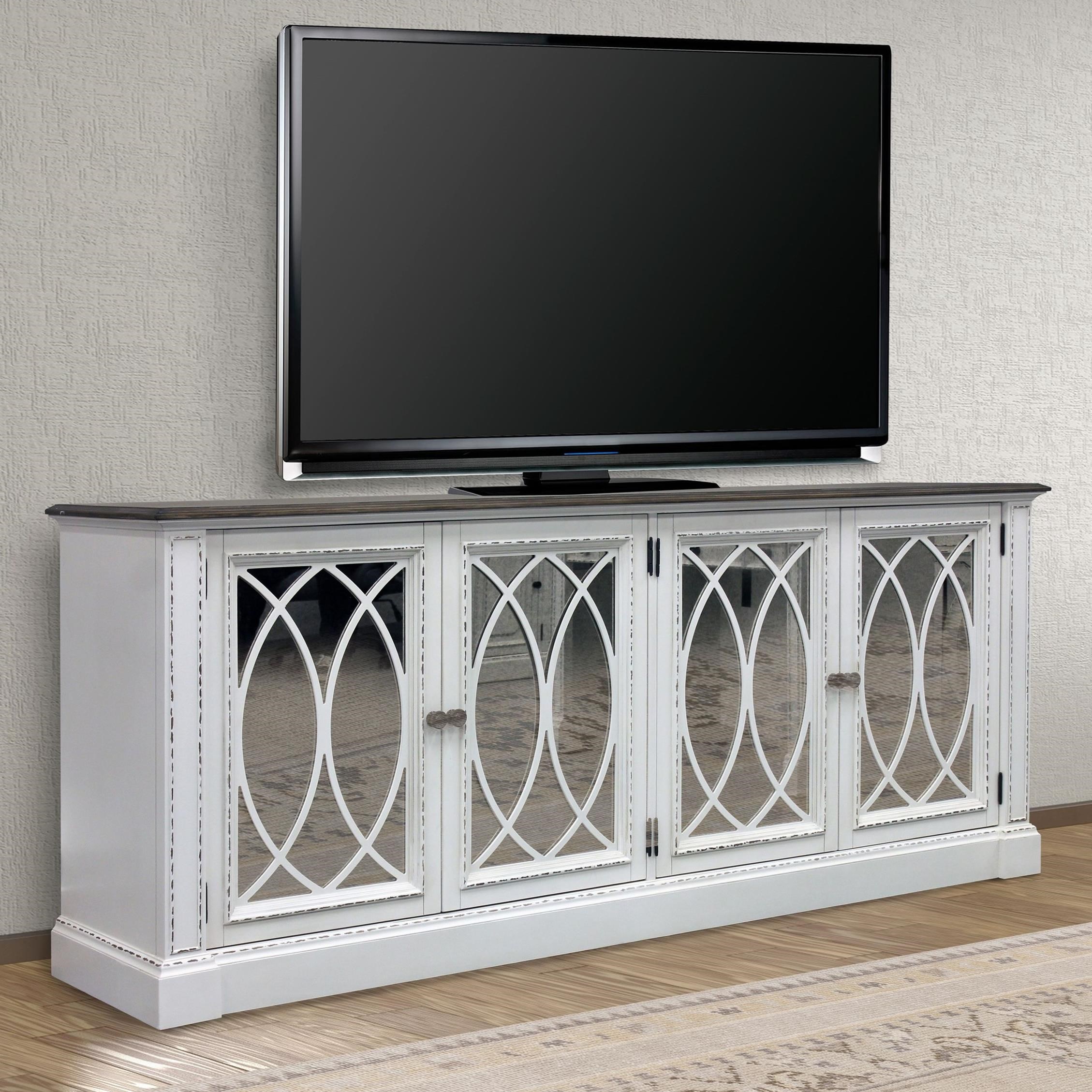 White mirrored tv deals console